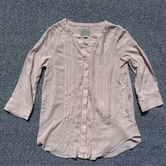 Maeve Soft Pink Lightweight Long Sleeve Top With Pleated Front Detail - Picture 1 of 7